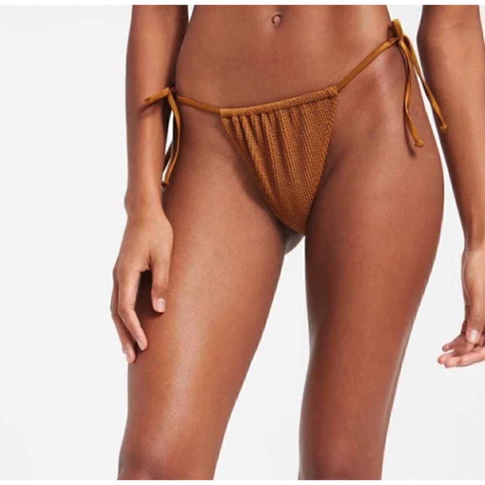 Good American Always Fits Tiny Ties Bikini Bottoms in Bronze Brown Size 00/0